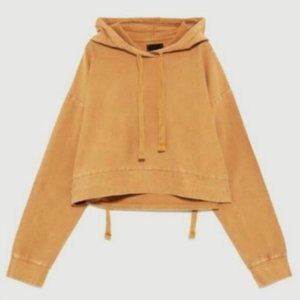 Zara Hoodie Utility Strap Cropped Tan Size Small